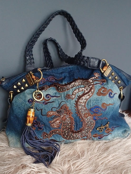 Sharif Handbags - Y2K  Denim Dragon Large Tote